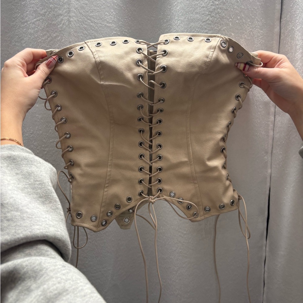 Tan Lace-Up Corset Top